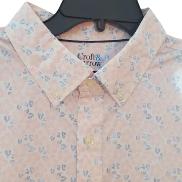 Men's Croft & Barrow® Slim-Fit Woven Button-Down Shirt XL Pink Blue Short Sleeve - Picture 1 of 4